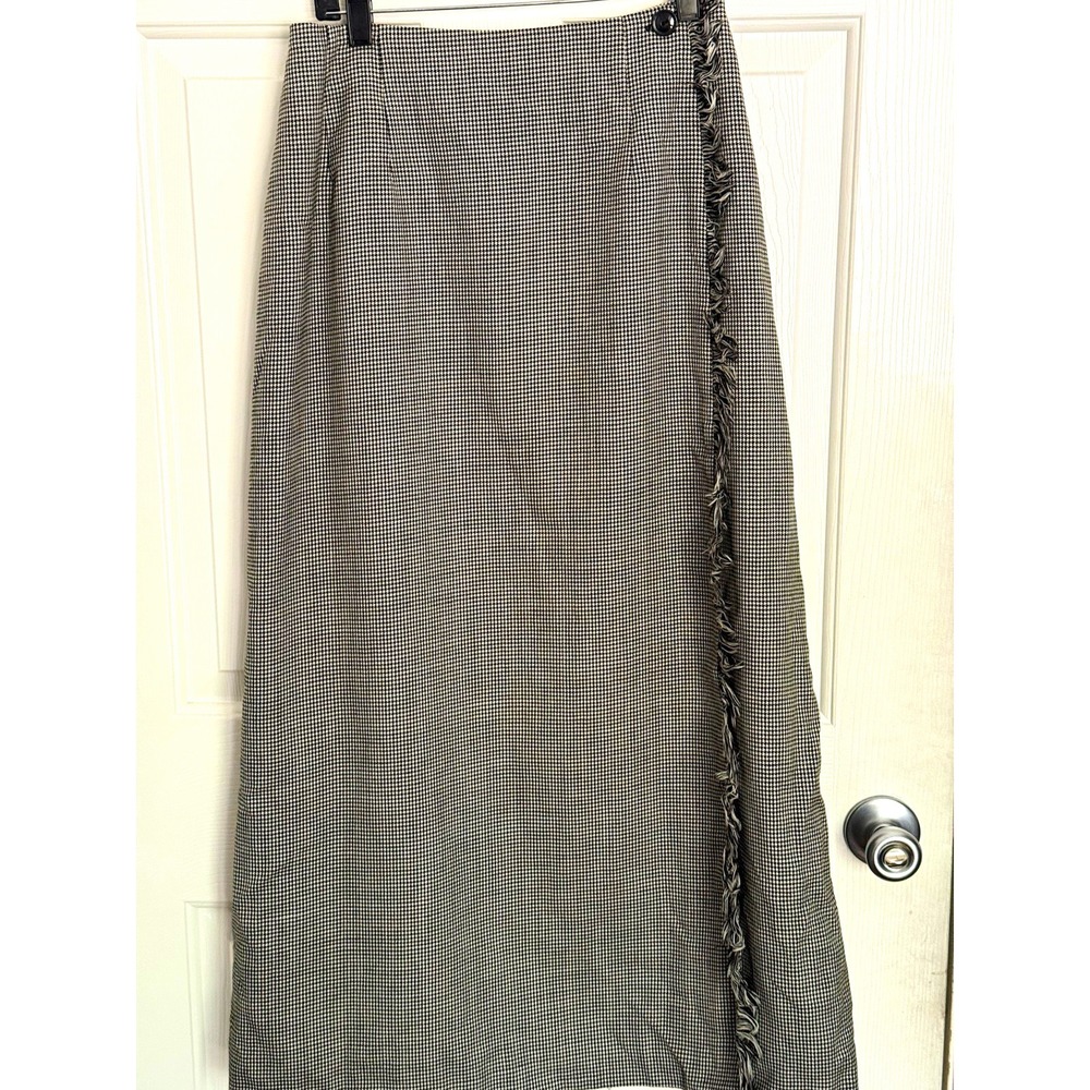 Vtg harvé benard Black White Houndstooth Wool Wrap Long Skirt Lined Sz 10 Button